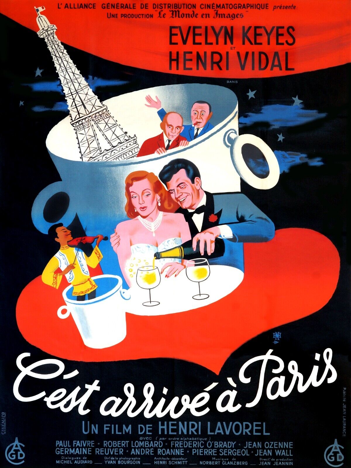 C’EST ARRIVÉ À PARIS, HENRI VIDAL, 1953, REPRO MOVIE POSTER, VINTAGE, HQ