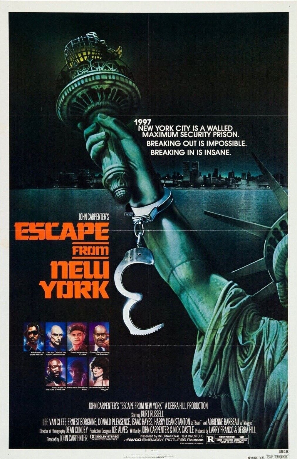 NEW-YORK 1997, JOHN CARPENTER, KURT RUSSELL, AFFICHE CINEMA VINTAGE, HQ