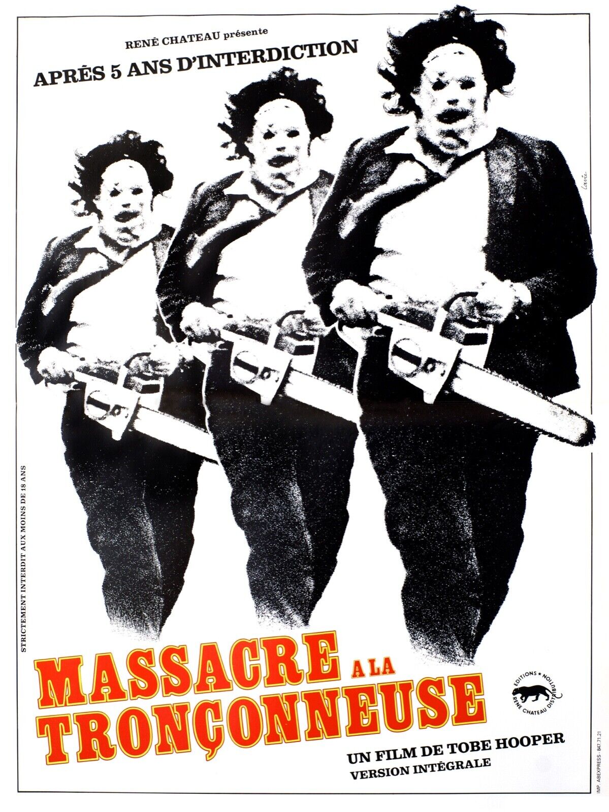 MASSACRE À LA TRONÇONNEUSE, TOBE HOOPER, 1974, REPRO AFFICHE CINÉMA VINTAGE, HQ