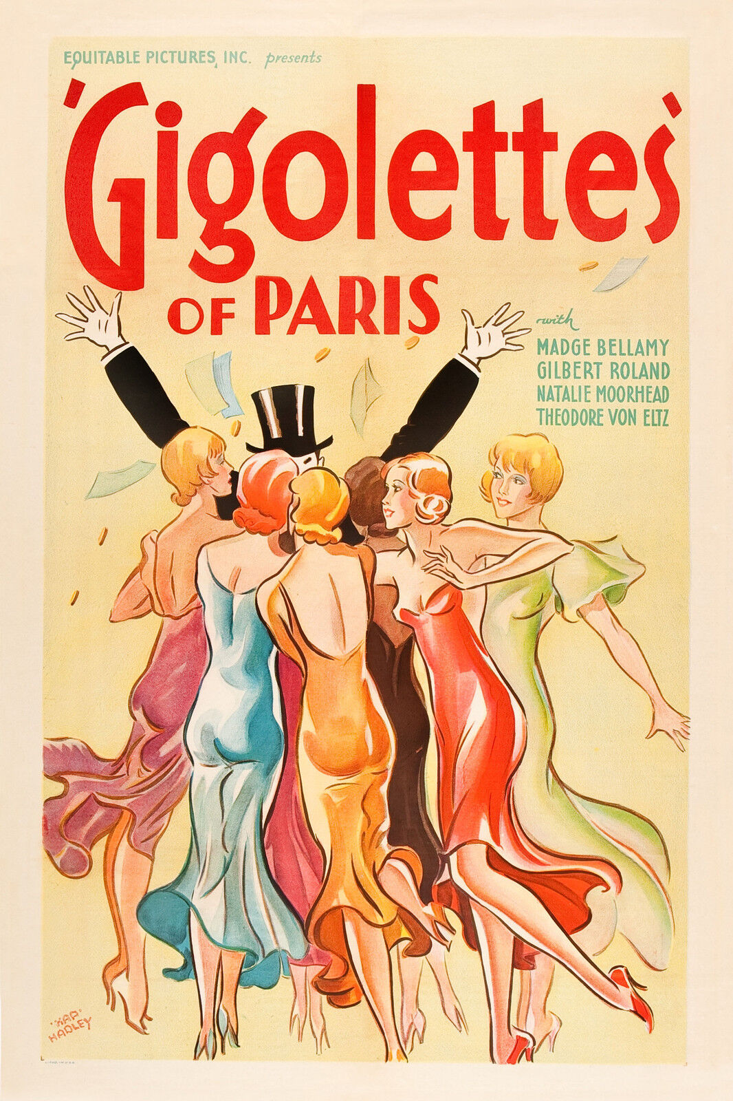 GIGOLETTES DE PARÍS, MADGE BELLAMY, 1933, REPRODUCCIÓN DE CARTEL DE PELÍCULA, VINTAGE, HQ.