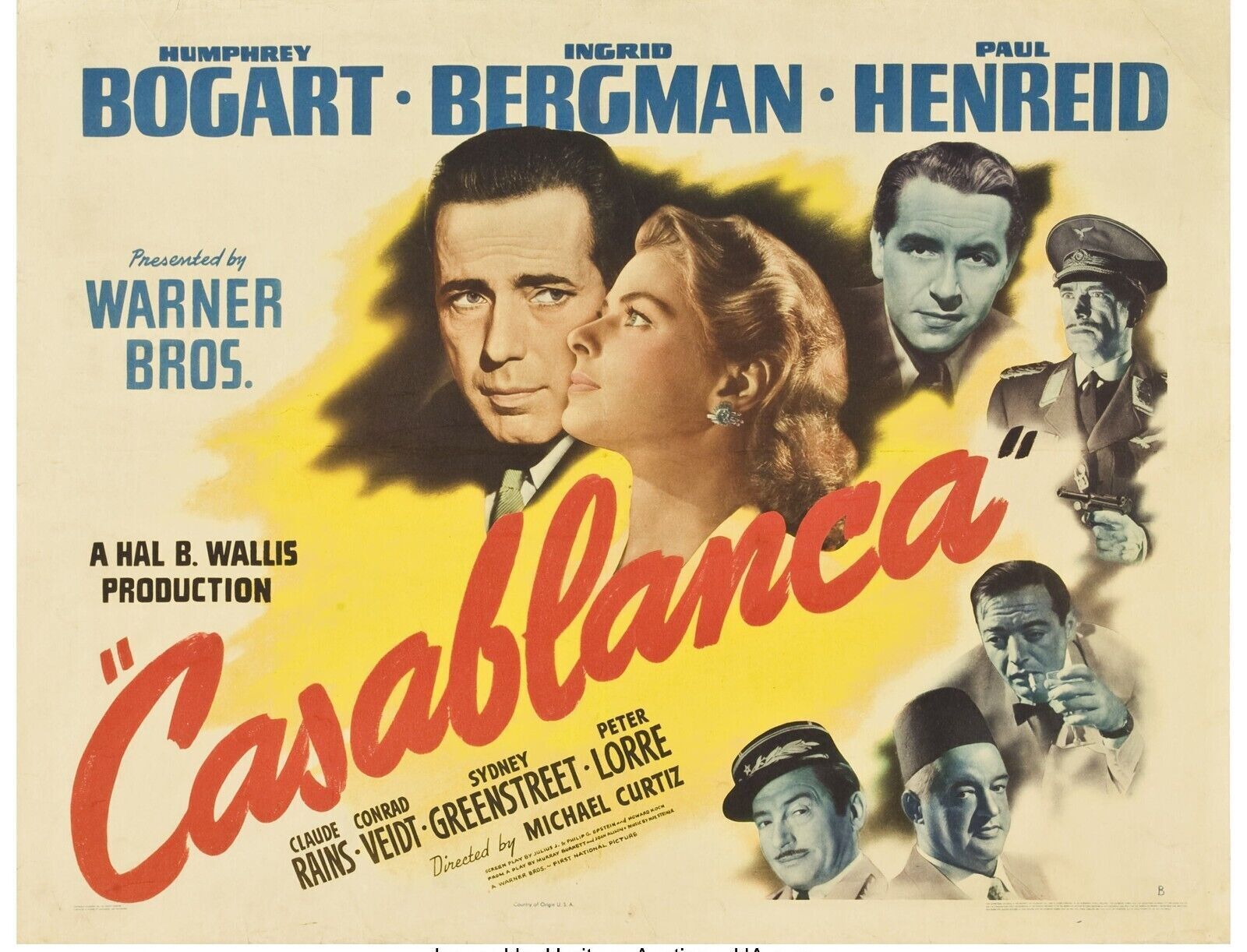CASABLANCA, BOGART/BERGMAN 1942, REPRO AFFICHE VINTAGE, HQ