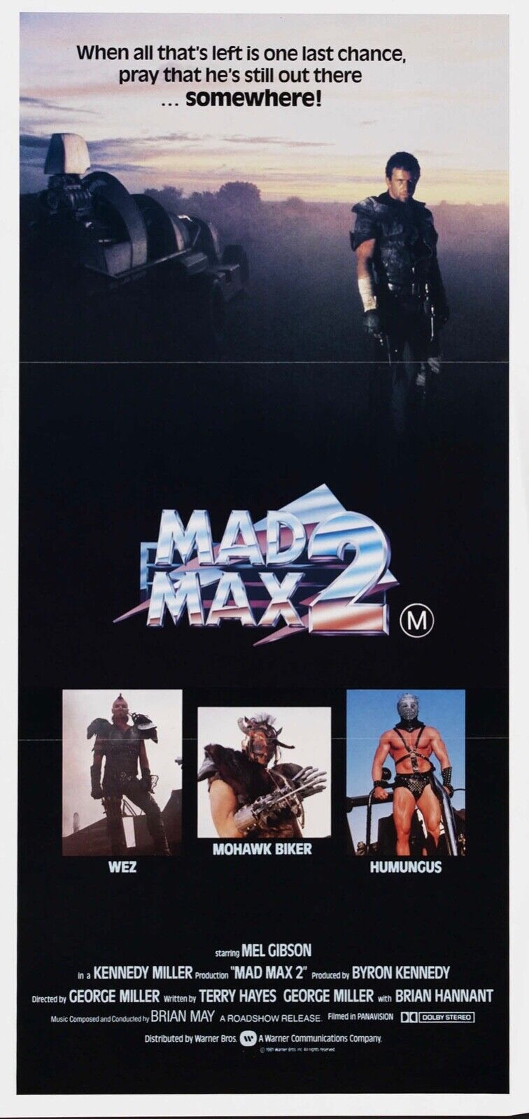 MAD MAX 2, MEL GIBSON, 1985, REPRO VINTAGE CINEMA POSTER, HQ