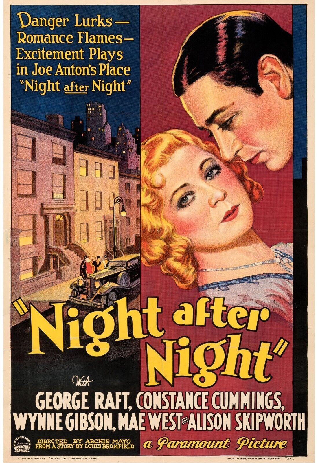 NIGHT AFTER NIGHT, "NIGHT AFTER NIGHT" GEORGE RAFT, 1932, cinema poster reproduction, VINTAGE HQ