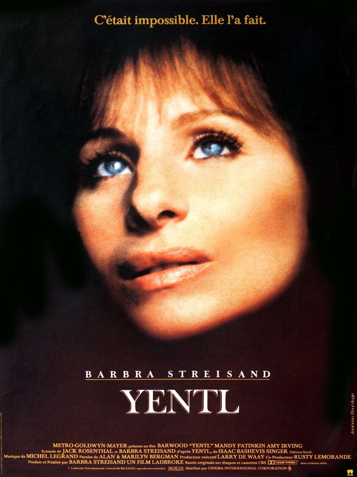 YENTL, BARBARA STREISAND, 1983, REPRODUCCIÓN DE CARTEL DE CINE VINTAGE, SEDE
