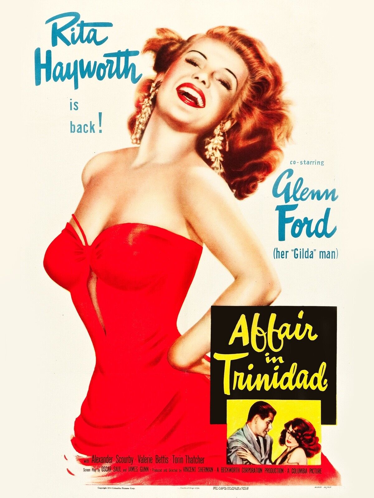 AFFAIR IN TRINIDAD, RITA HAYWORTH, 1952, REPRO MOVIE POSTER, VINTAGE, HQ