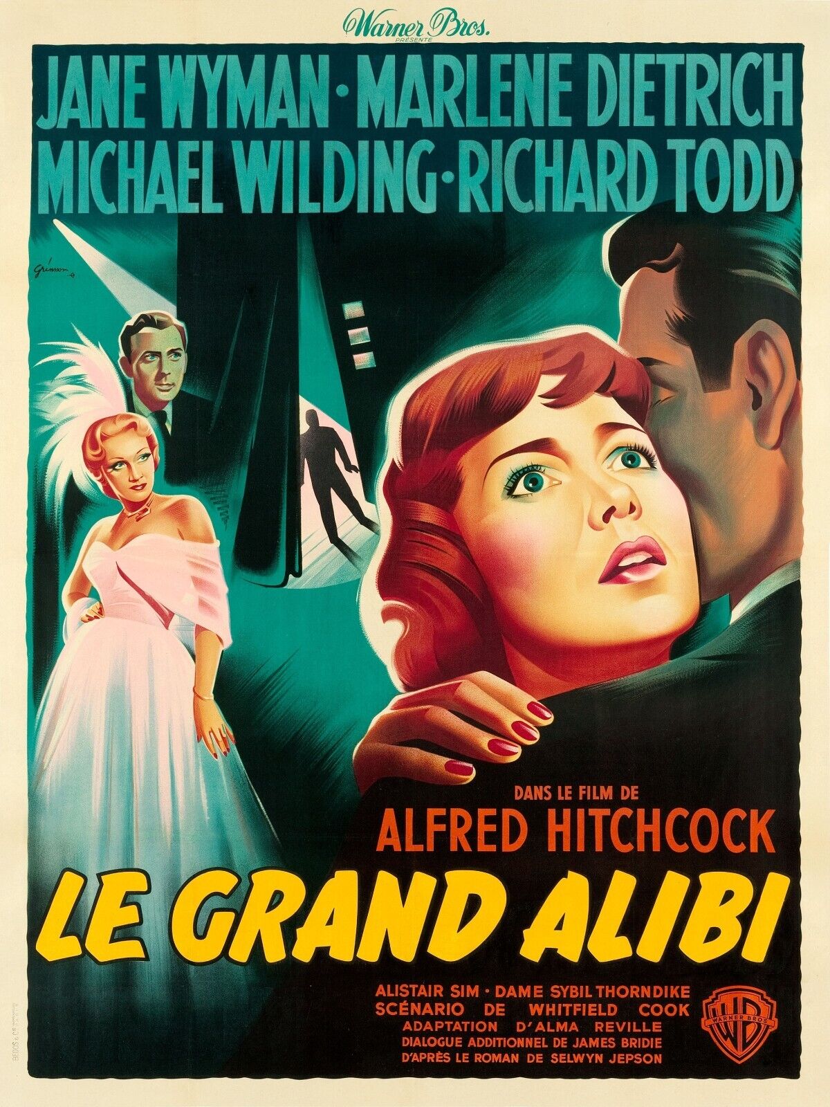 THE GREAT ALIBI, ALFRED HITCHCOCK, 1950, REPRO VINTAGE CINEMA POSTER, HQ