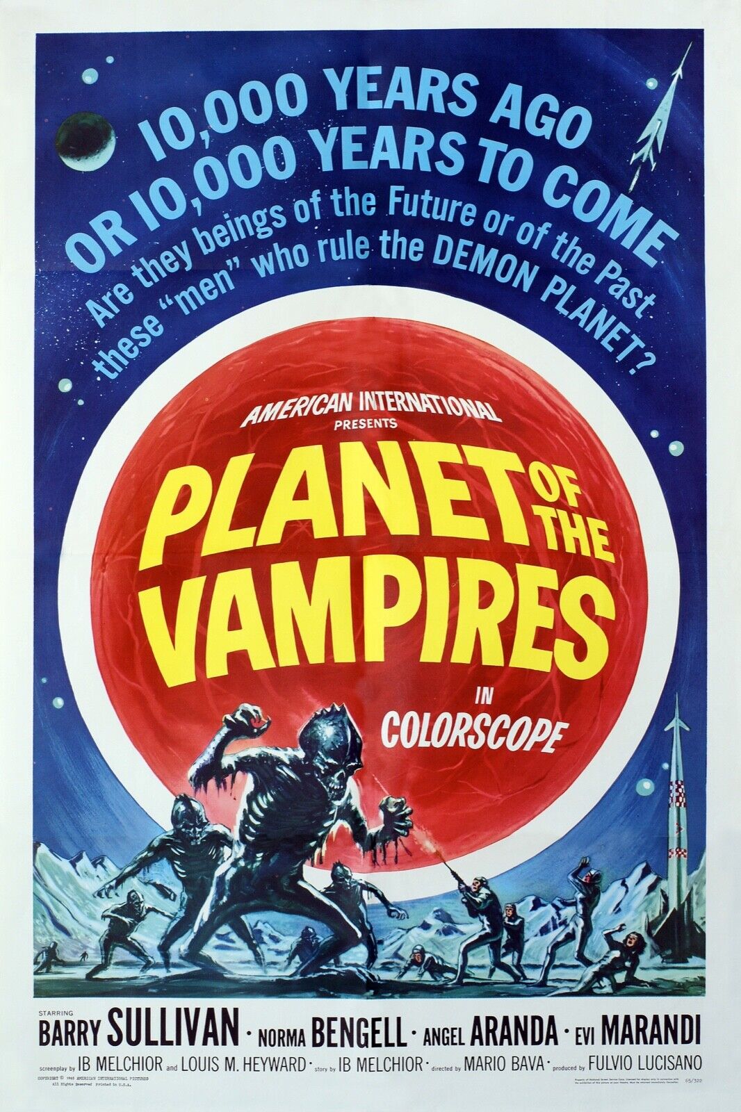 PLANET OF THE VAMPIRES, MARIO BAVA, BARRY SULLIVAN, 1965, Repro affiche cinéma VINTAGE, HQ