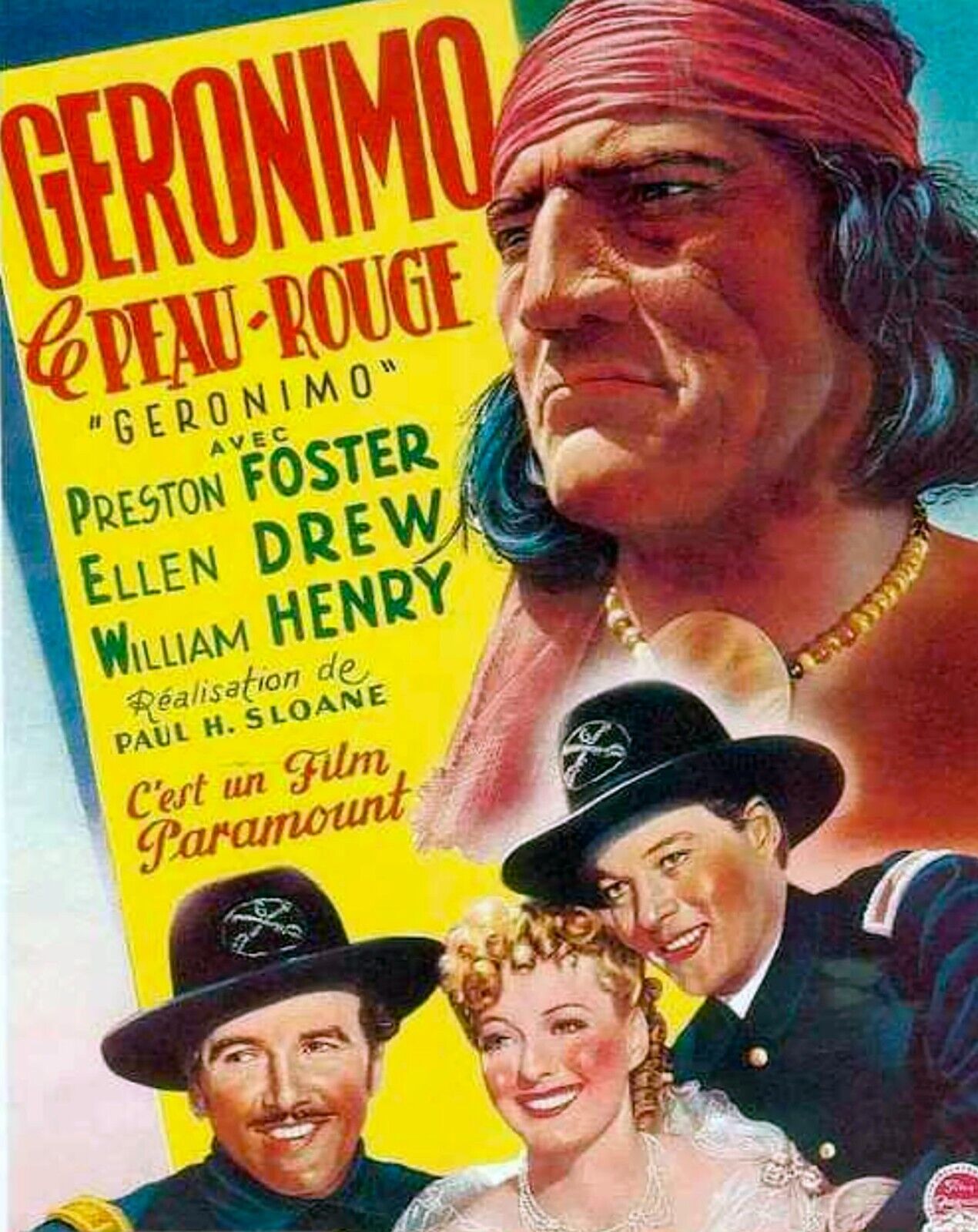 GERONIMO EL PIEL ROJA, PRESTON FOSTER, 1939, REPRODUCCIÓN DE CARTEL DE PELÍCULA, VINTAGE, HQ.