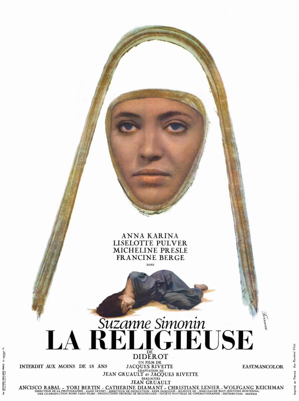 LA RELIGIEUSE ANNA KARINA, 1966, REPRO AFFICHE CINEMA VINTAGE, HQ