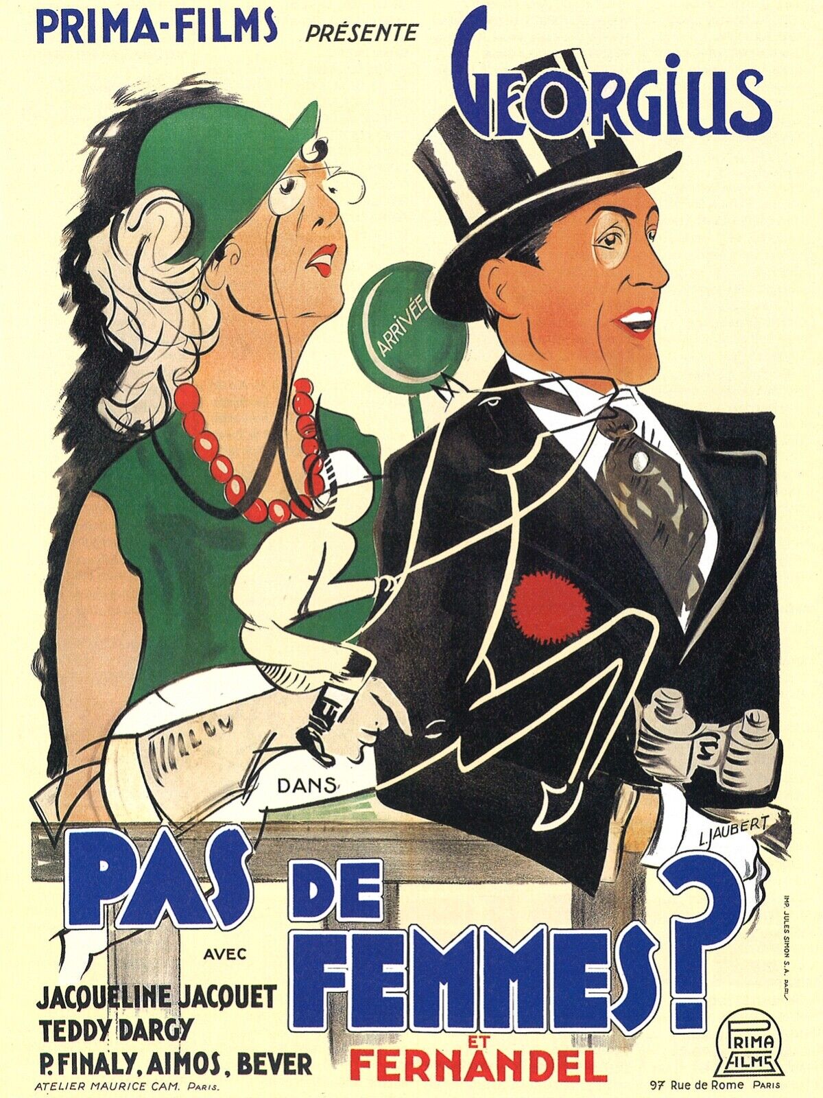 NO WOMEN? FERNANDEL, 1942, Repro Vintage Cinema Poster, HQ