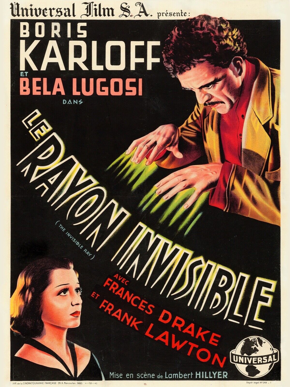 LE RAYON INVISIBLE, BORIS KARLOFF, 1936, REPRO AFFICHE CINÉMA VINTAGE, HQ