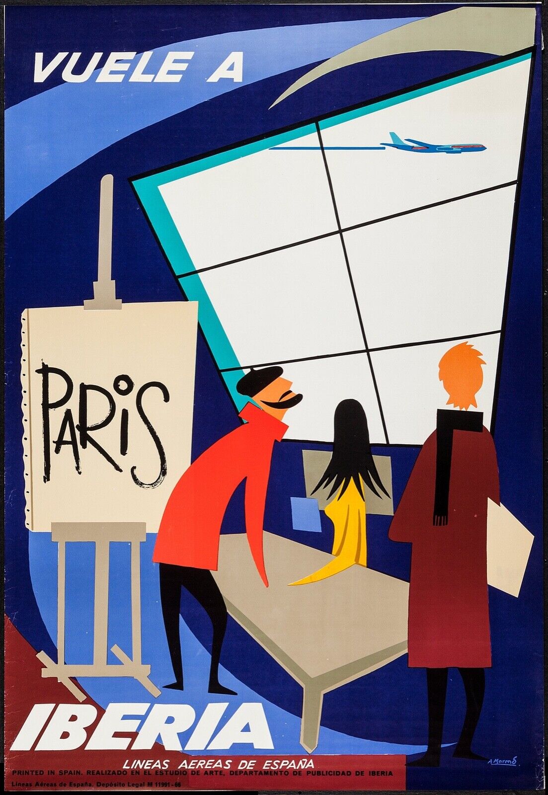 IBERIA VUELE A PARIS AVION Repro affiche publicitaire vintage sur toile HQ