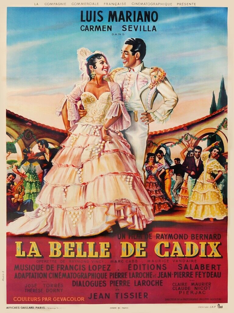 LA BELLE DE CADIX, LUIS MARIANO, 1953, REPRO MOVIE POSTER, VINTAGE, HQ