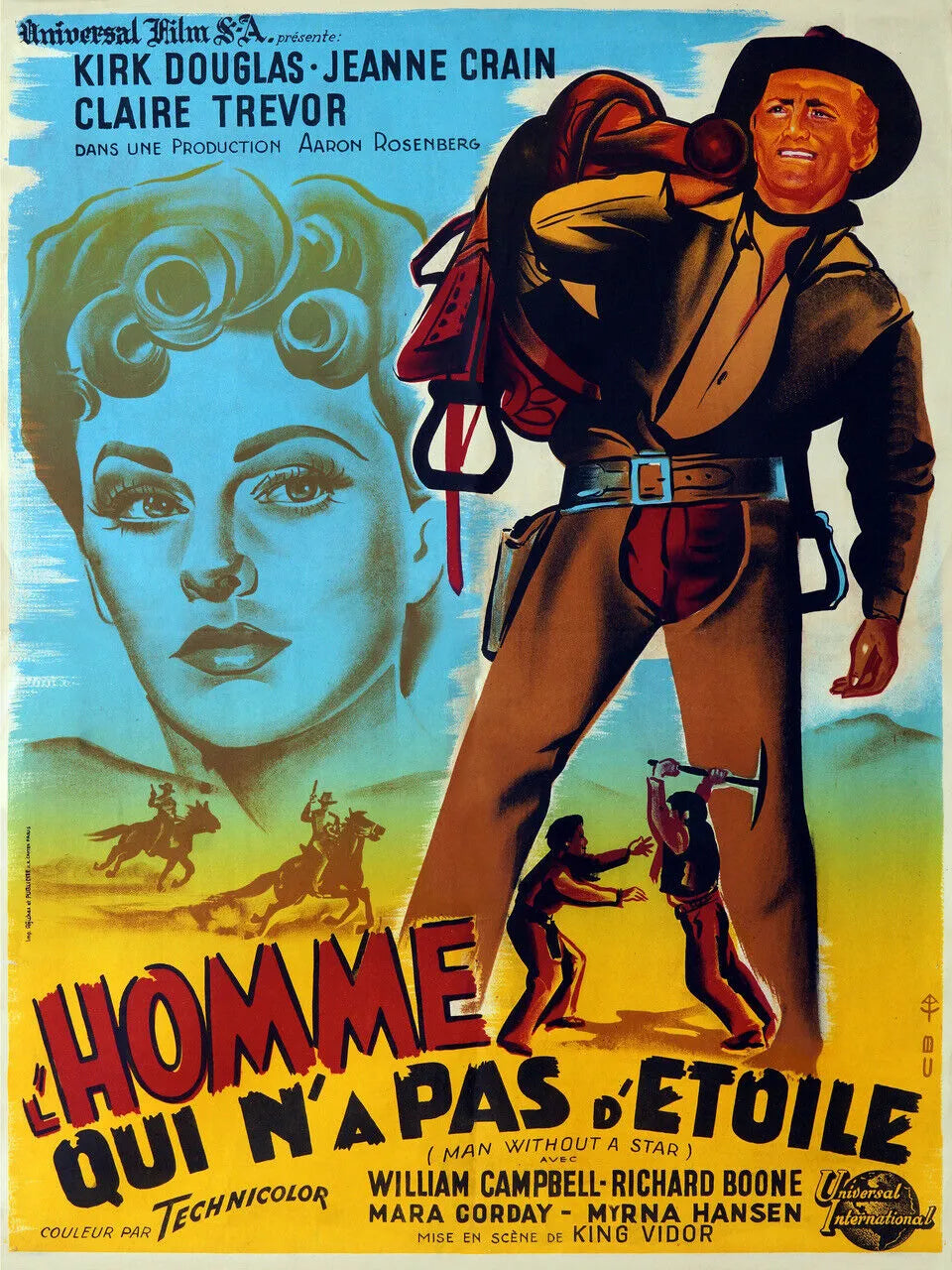 L’HOMME QUI N’A PAS D’ÉTOILE – KIRK DOUGLAS, 1955, REPRO AFFICHE CINÉMA VINTAGE, HQ