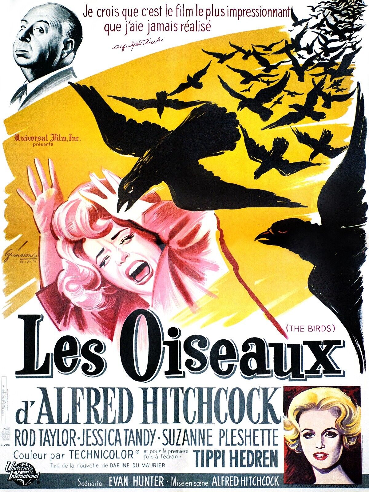 THE BIRDS, TIPPI HEDREN, ALFRED HITCHCOCK, 1963, Repro Cinema Poster, VINTAGE, HQ