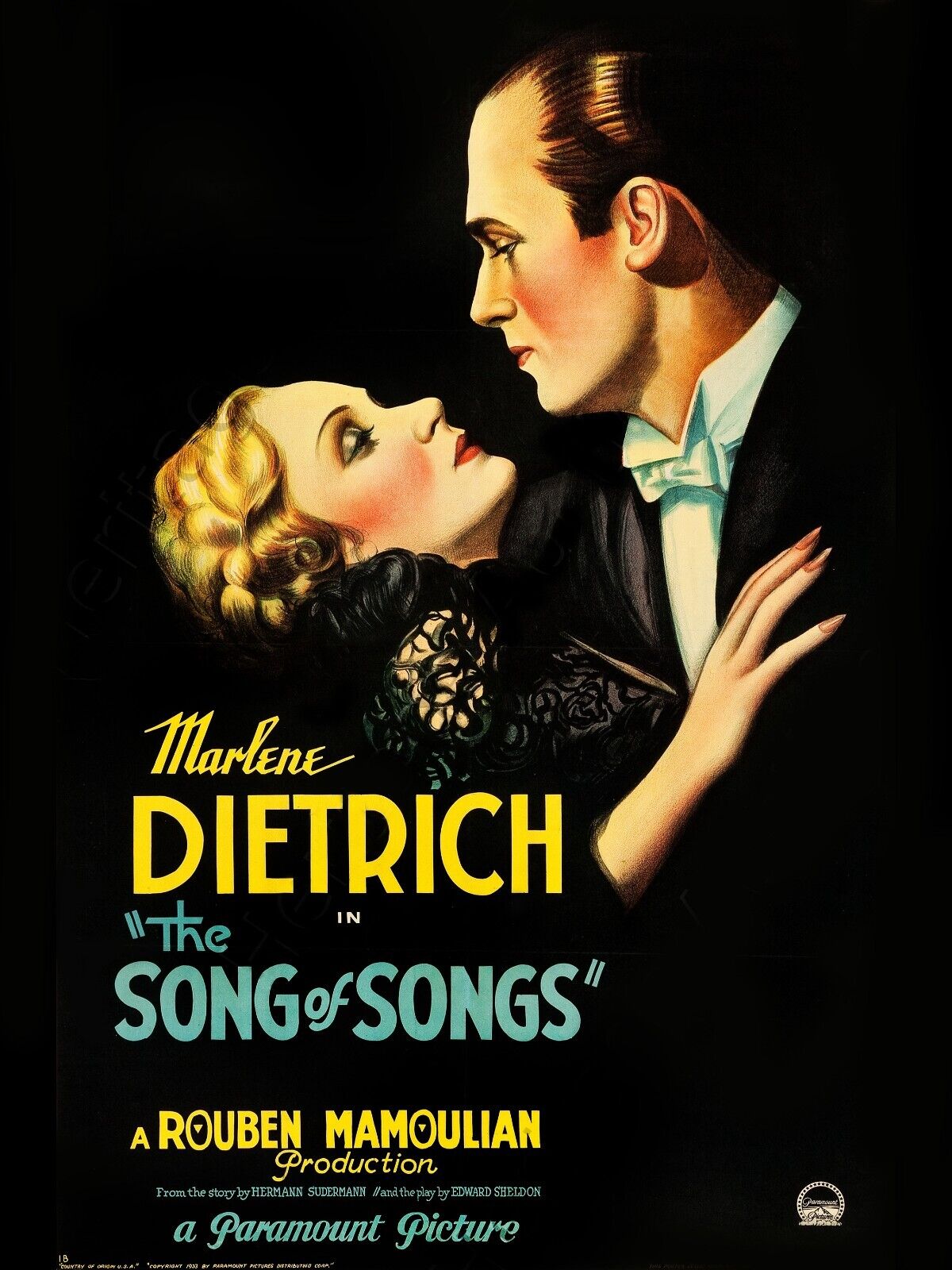 THE SONG OF SONGS, MARLÈNE DIETRICH, REPRO AFFICHE SUR TOILE ET CINEMA VINTAGE