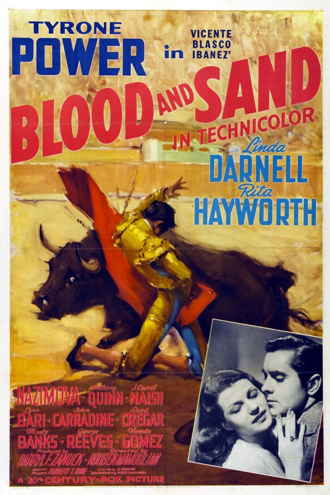 BLOOD AND SAND, TYRONE POWER, 1941, REPRO MOVIE POSTER, VINTAGE, HQ