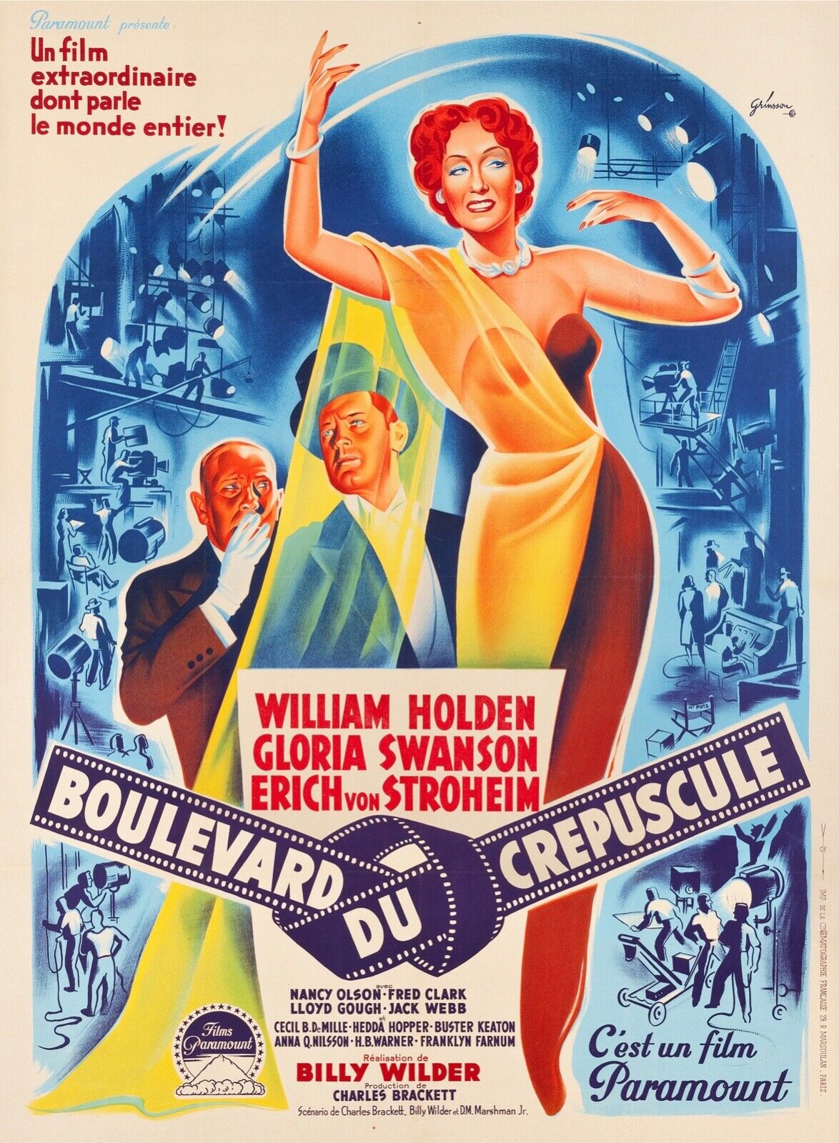 BOULEVARD DU CRÉPUSCULE, GLORIA SWANSON, 1950, REPRO MOVIE POSTER, VINTAGE, HQ