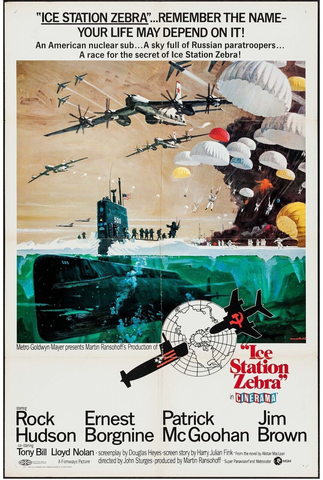 DESTINATION ZEBRA, POLAR STATION, ROCK HUDSON, 1968, REPRO MOVIE POSTER, VINTAGE, HQ