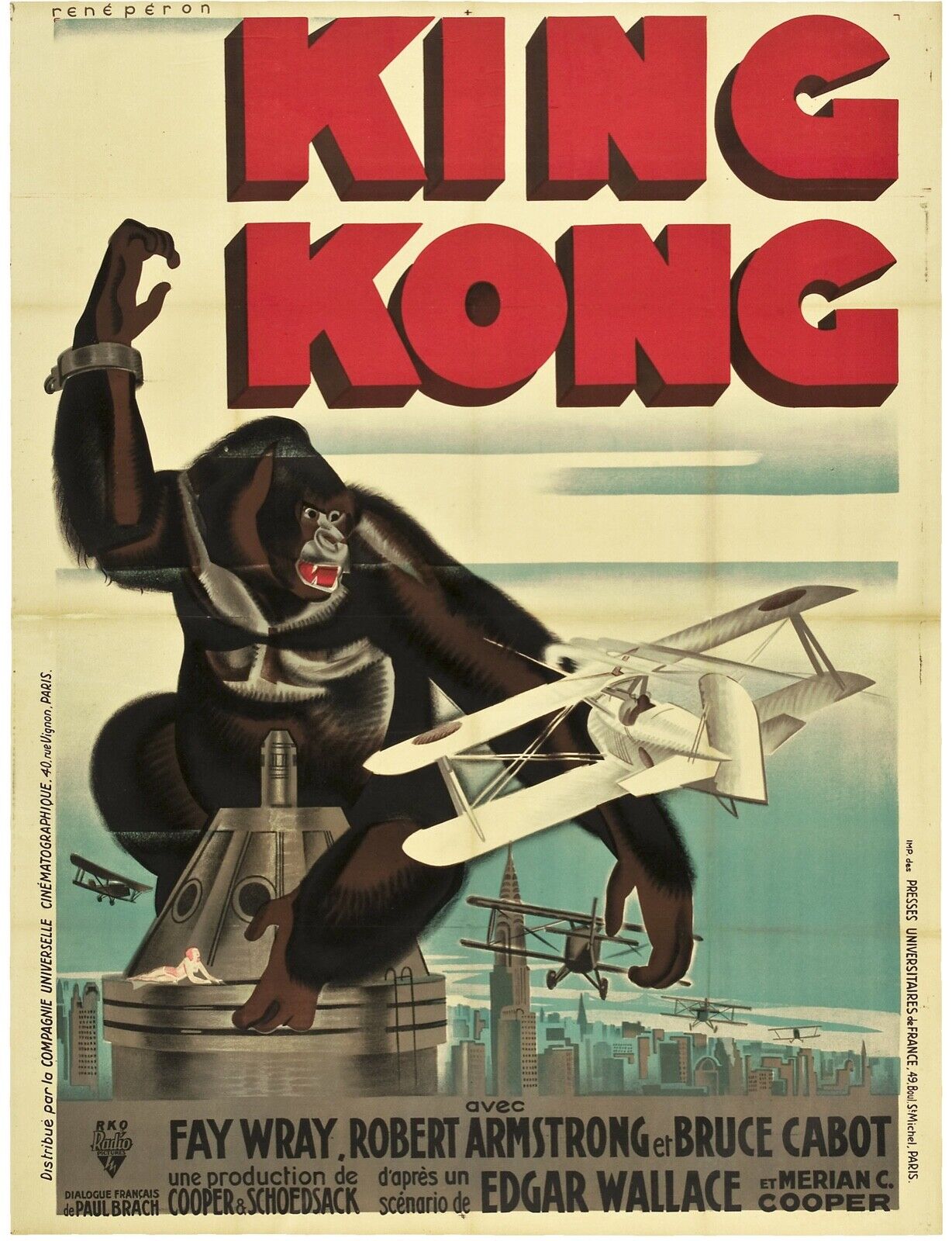 KING KONG, ROBERT AMSTRONG, GORILLE, REPRO AFFICHE VINTAGE, HQ