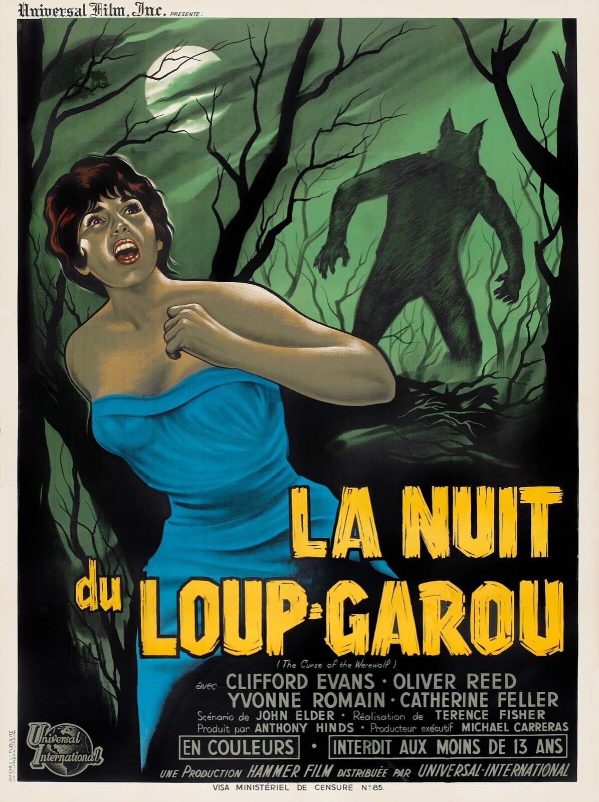 LA NUIT DU LOUP GAROU, OLIVER REED, 1961, REPRO AFFICHE CINEMA VINTAGE, HQ