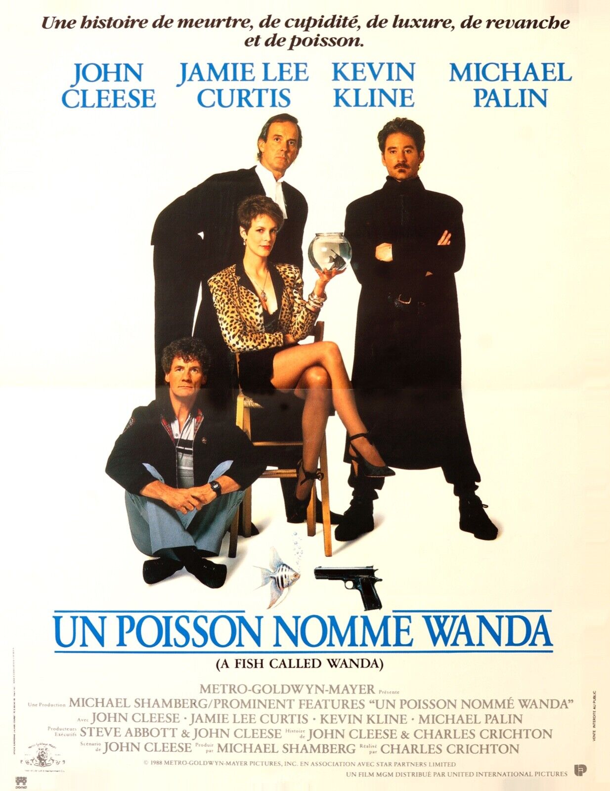 A FISH CALLED WANDA, JOHN CLEESE, JAMIE LEE CURTIS, 1988, cinema poster reproduction, HQ