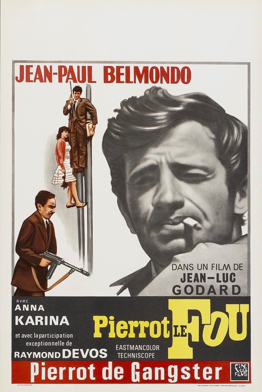 PIERROT LE FOU, JEAN-PAUL BELMONDO, 1965, Repro Affiche Cinéma VINTAGE, HQ
