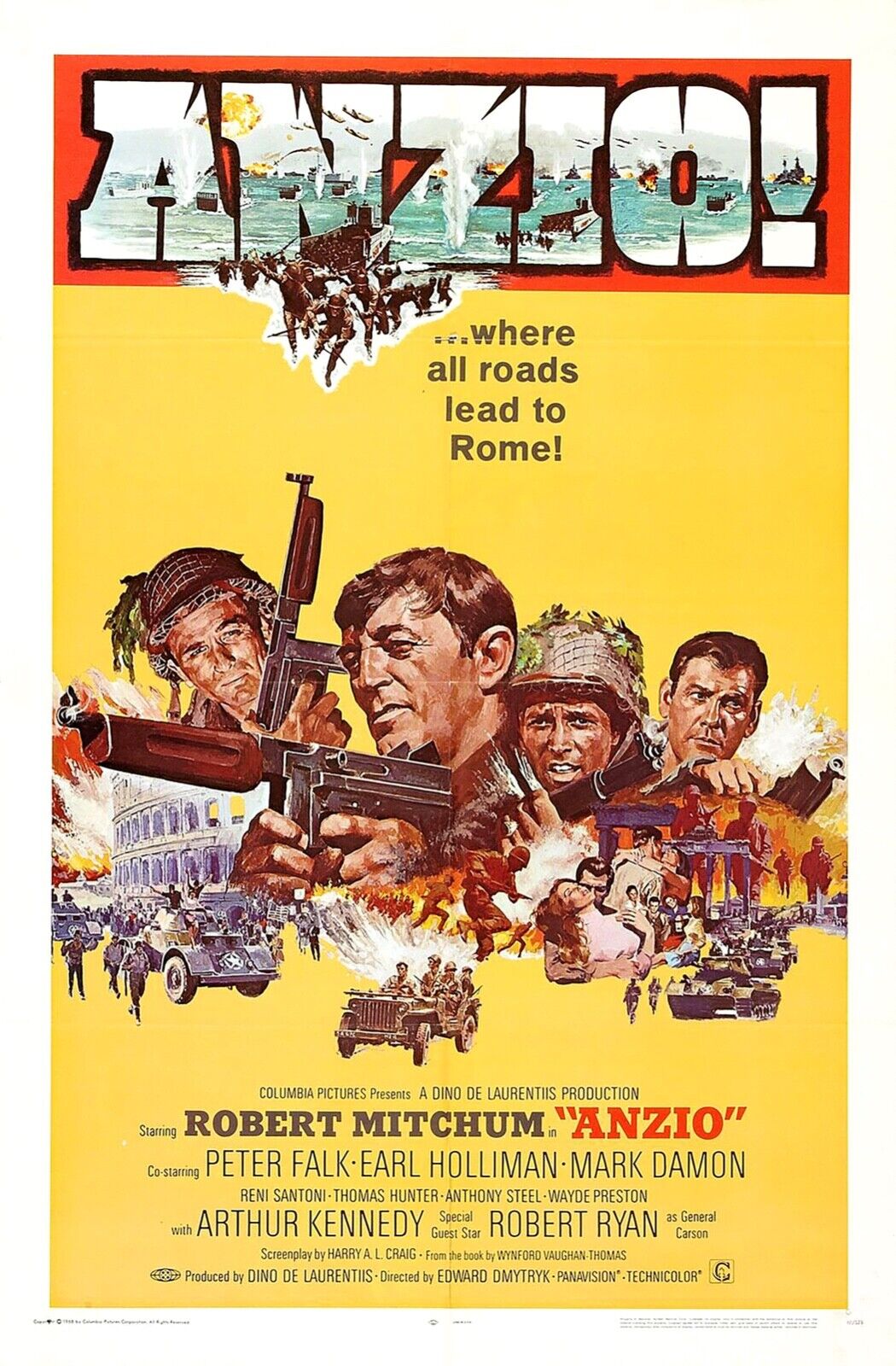 ANZIO, ROBERT MITCHUM, 1968, REPRO AFFICHE CINÉMA VINTAGE, HQ