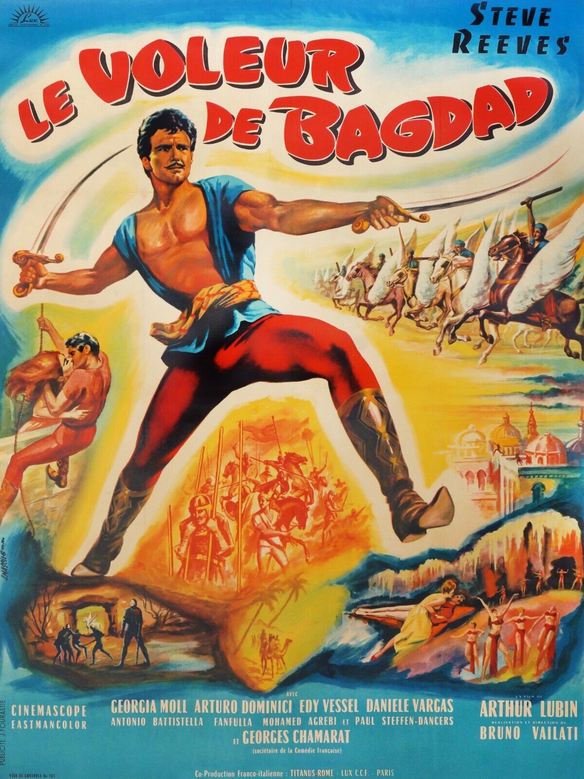 LE VOLEUR DE BAGDAD, STEVE REEVES - REPRO AFFICHE DE CINEMA VINTAGE, HQ