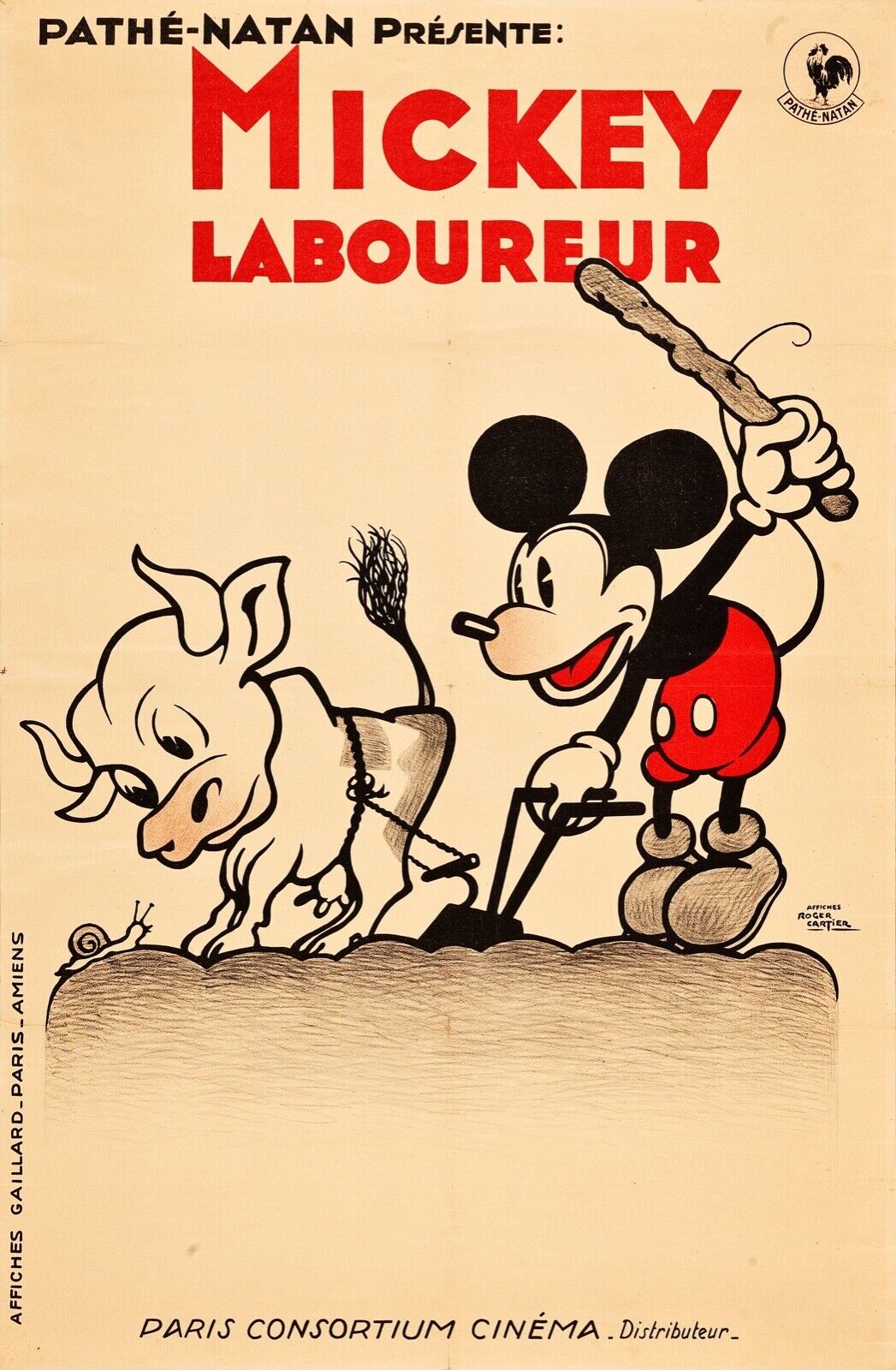 MICKEY LABOUREUR, MICKEY MOUSE, 1932, Repro Affiche CINÉMA, VINTAGE, HQ