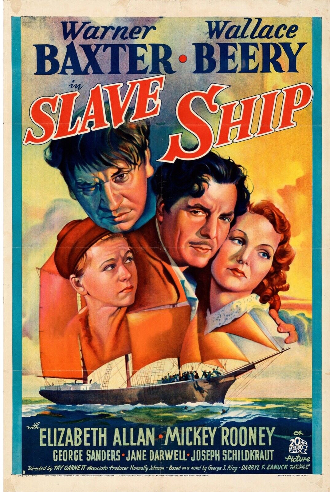 THE LAST SLAVE SHIP, WARNER BAXTER, 1937, REPRO VINTAGE THEATRICAL POSTER, HQ