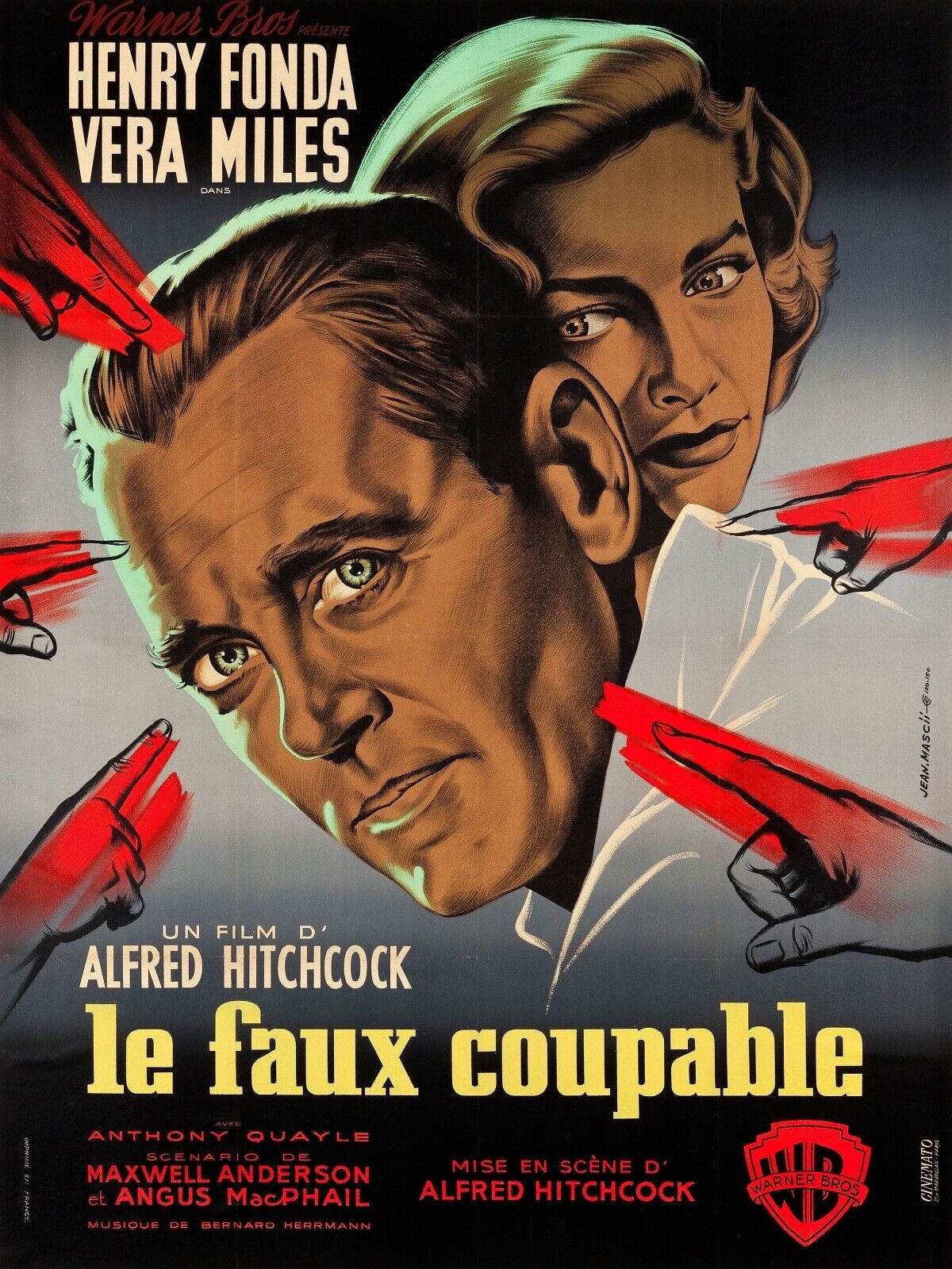 THE WRONG MAN, HENRY FONDA, REPRO VINTAGE CINEMA POSTER ON CANVAS AND HQ PAPER