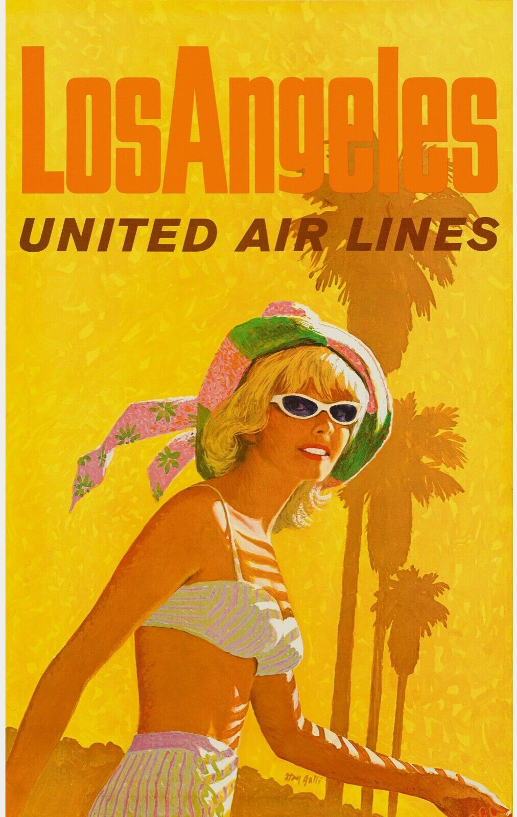 Los Angeles United Air Lines Vintage Travel Poster Reproduction HQ