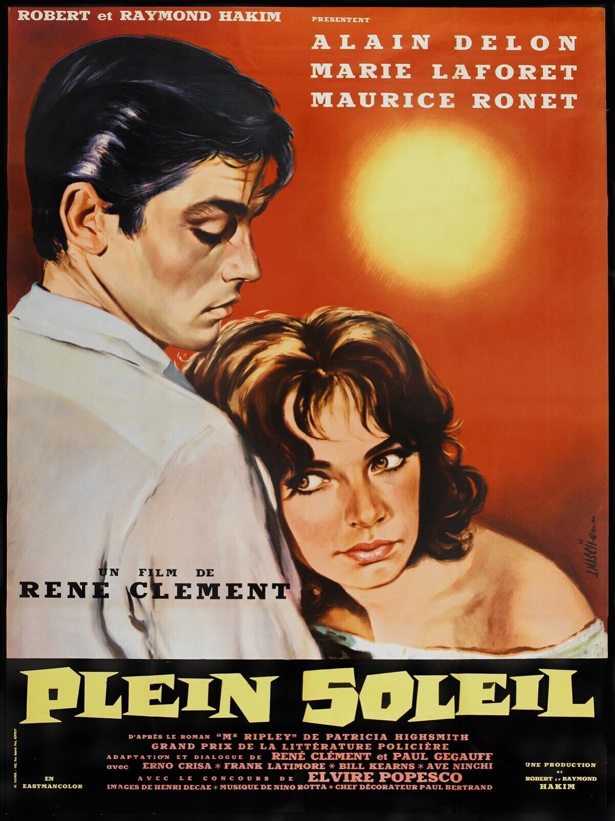 PLEIN SOLEIL, ALAIN DELON, 1960, Repro vintage cinema poster, HQ