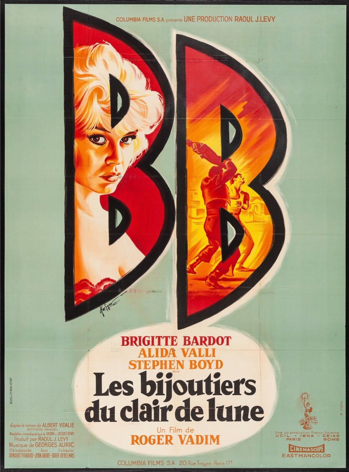 LES BIJOUTIERS AU CLAIR DE LUNE, BRIGITTE BARDOT, 1958, REPRO MOVIE POSTER, VINTAGE, HQ