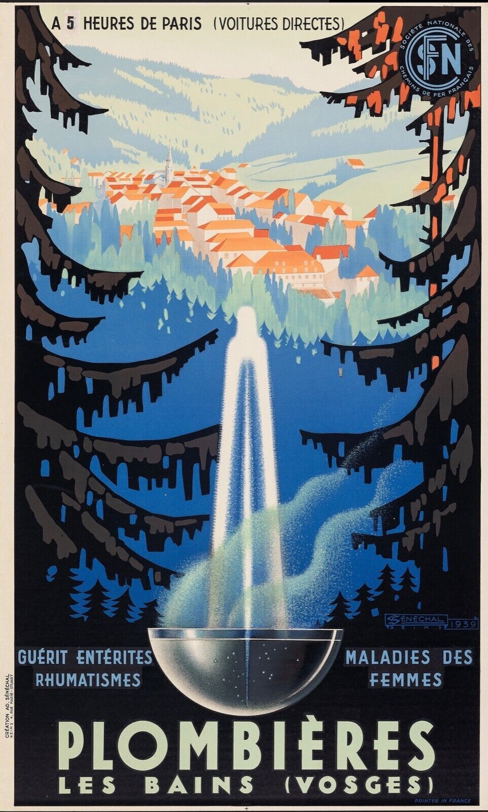 PLOMBIÈRES, LES BAINS VOSGES, FRANCE, REPRO AFFICHE VOYAGE VINTAGE HQ