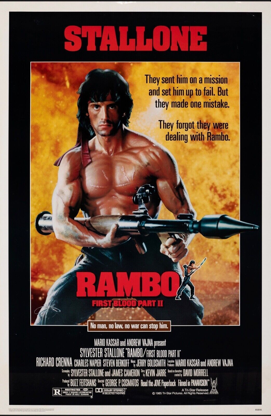 RAMBO II, LA MISSION, STALLONE, 1985, Affiche de Reproduction Cinema Vintage, HQ