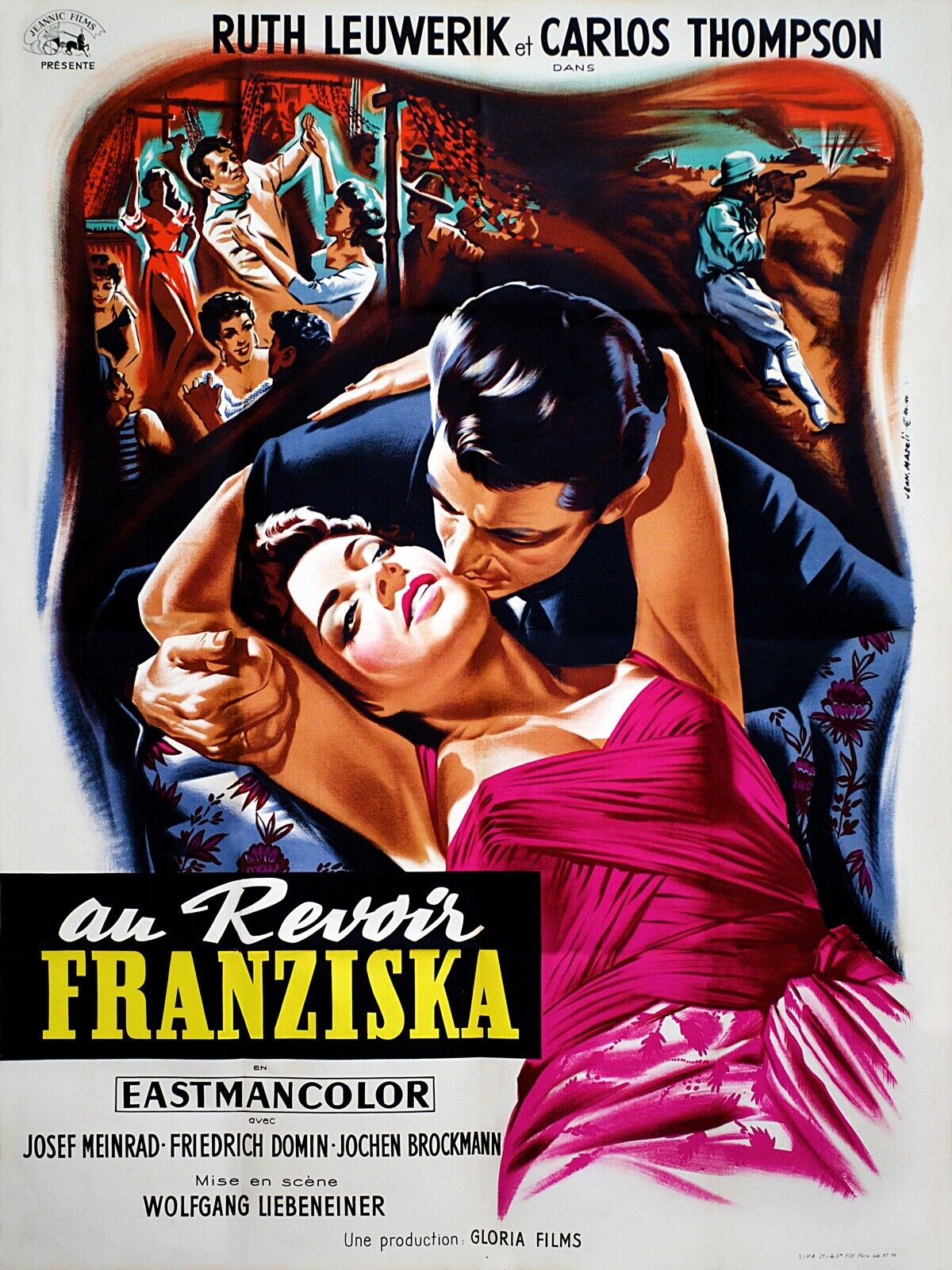 ADIÓS FRANZISKA, RUTH LEUWERIK, 1957, REPRODUCCIÓN DE CARTEL DE PELÍCULA, VINTAGE, HQ