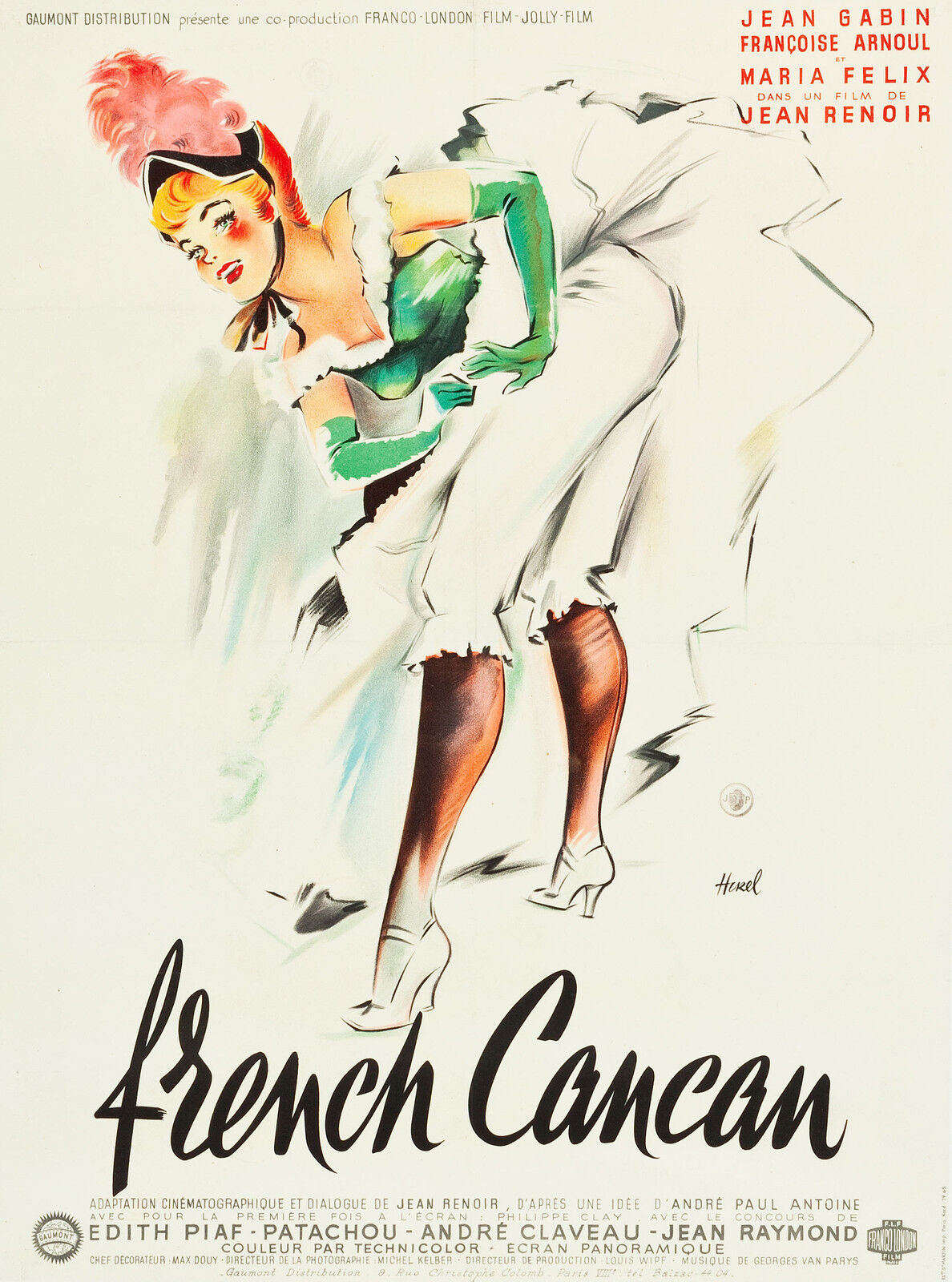 CANCÁN FRANCÉS, JEAN GABIN, 1955, REPRODUCCIÓN DE CARTEL DE PELÍCULA, VINTAGE, ALTA CALIDAD