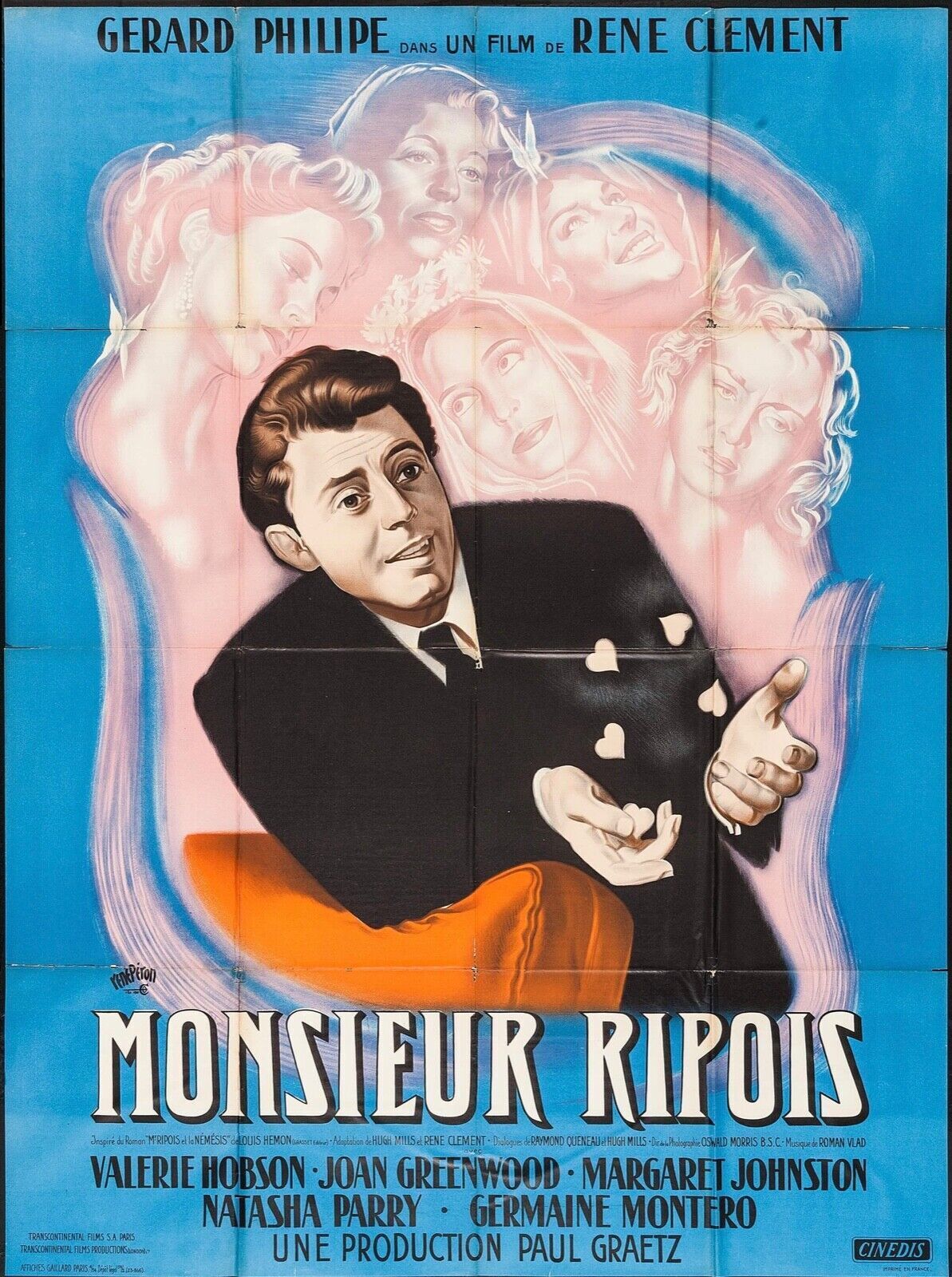 MONSIEUR RIPOIS, GERARD PHILIPE, 1954, REPRO VINTAGE CINEMA POSTER, HQ