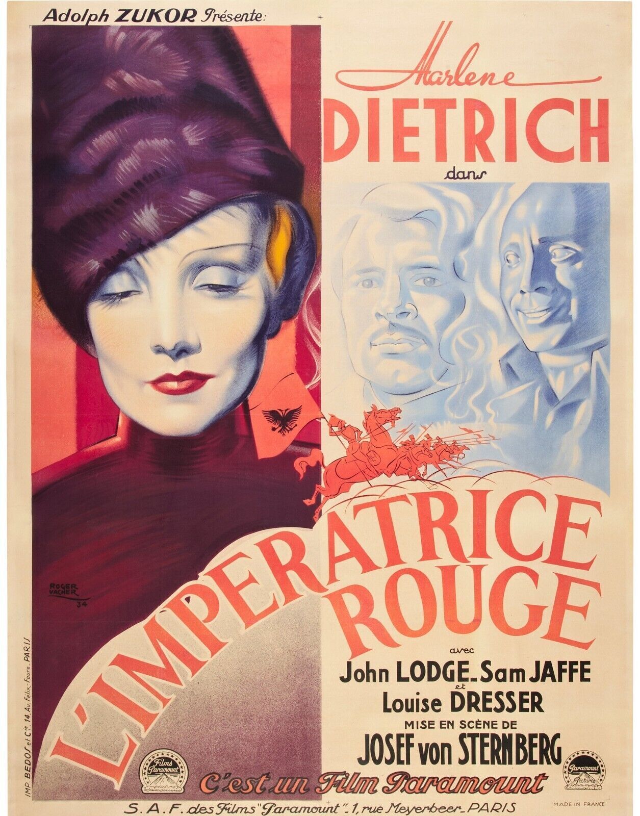 L'IMPERATRICE ROUGE, MARLENE DIETRICH, 1934 REPRO AFFICHE VINTAGE, HQ