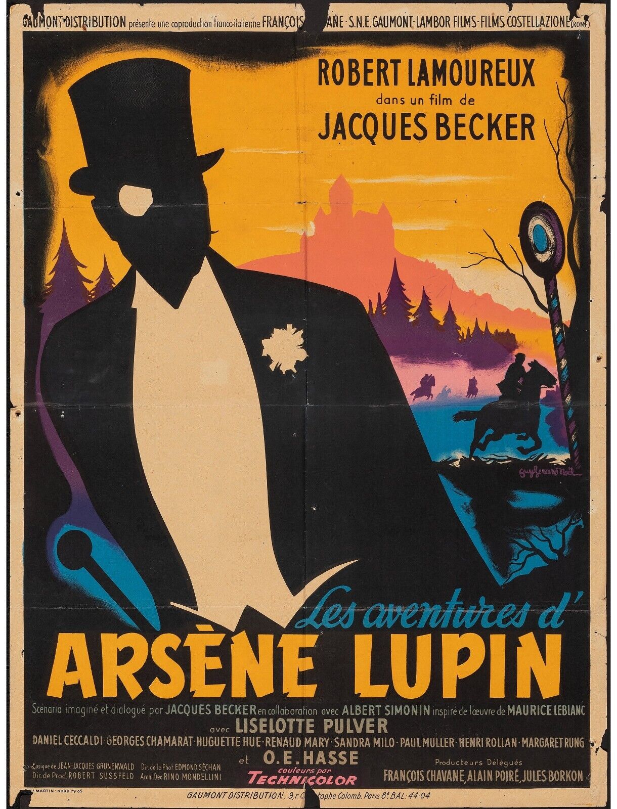 THE ADVENTURES OF ARSÈNE LUPIN, ROBERT LAMOUREUX, 1957, REPRO VINTAGE CINEMA POSTER, HQ