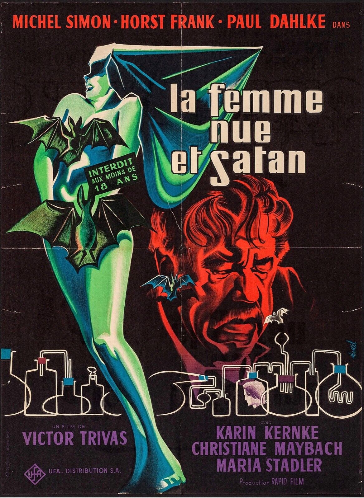 LA FEMME NUE DE SATAN, MICHEL SIMON, 1959, REPRO AFFICHE CINEMA, VINTAGE, HQ