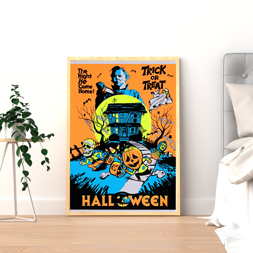 HALLOWEEN – FILM JOHN CARPENTER (1978) – JAMIE LEE CURTIS – DONALD PLEASENCE – AFFICHE CINÉMA HORREUR POP ART – REPRODUCTION – POSTER HUB STUDIO – HQ