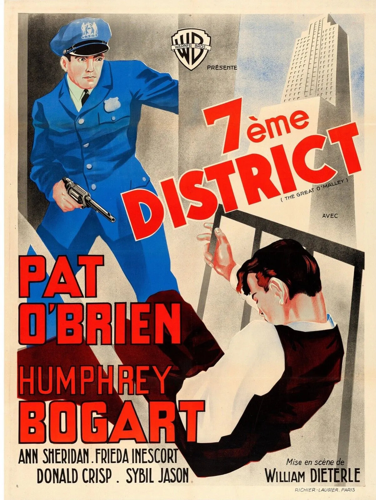 7 EME DISTRICT, PAT O’BRIEN, 1937, REPRO MOVIE POSTER, VINTAGE, HQ