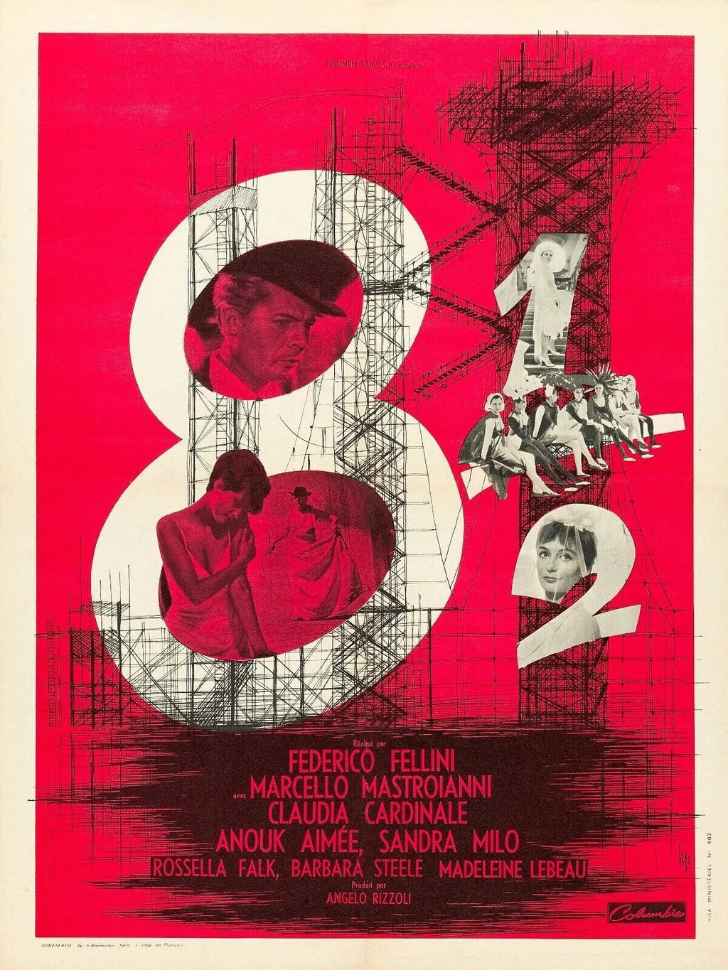 8 1/2, FREDERICO FELLINI, 1963, REPRO AFFICHE DE CINÉMA, VINTAGE, HQ