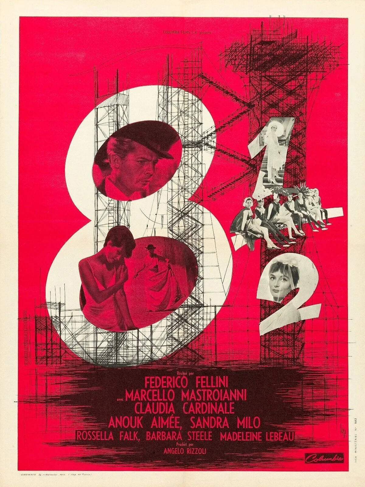 8 1/2, FREDERICO FELLINI, 1963, REPRO AFFICHE DE CINÉMA, VINTAGE, HQ