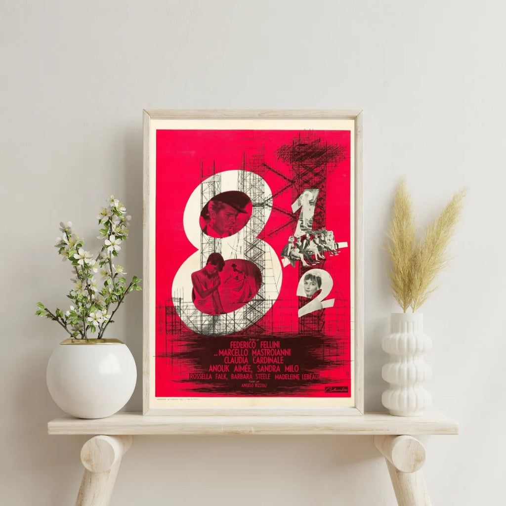 8 1/2, FREDERICO FELLINI, 1963, REPRO AFFICHE DE CINÉMA, VINTAGE, HQ