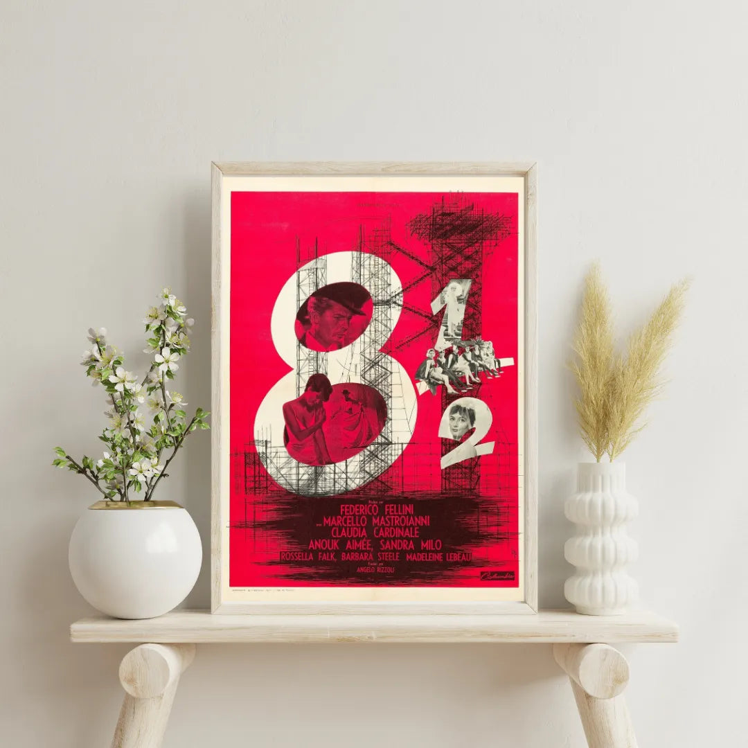 8 1/2, FREDERICO FELLINI, 1963, REPRO AFFICHE DE CINÉMA, VINTAGE, HQ