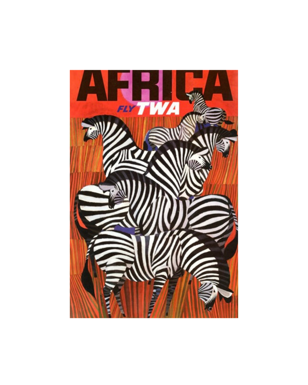 AFRICA – VINTAGE TWA POSTER – SAFARI ZEBRAS – AFRICA TRAVEL – REPRODUCTION – POSTER HUB STUDIO – HQ